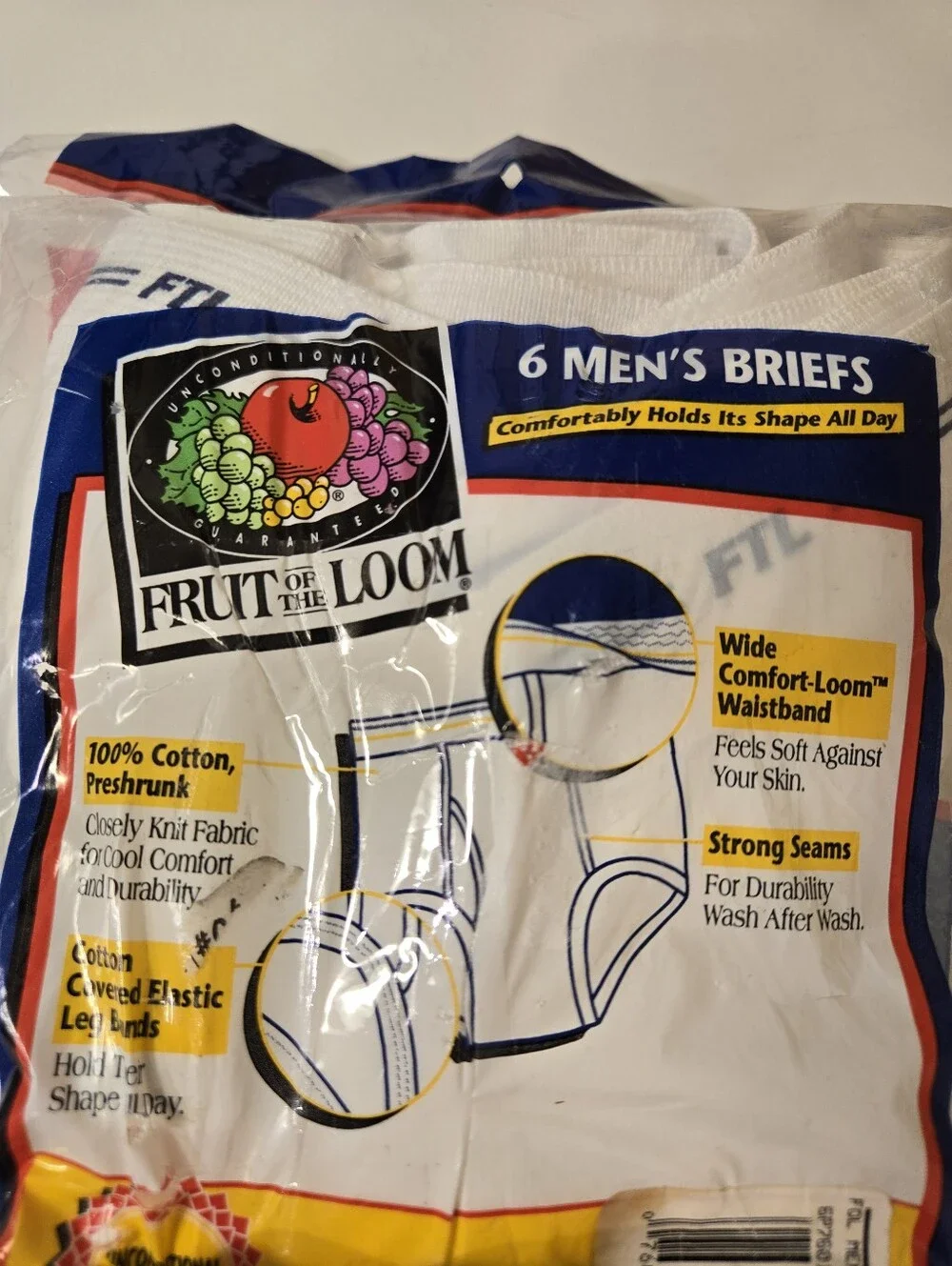 Vintage 1996 Fruit of the Loom Briefs 6 Pack Mens White Size Large 38-40 New